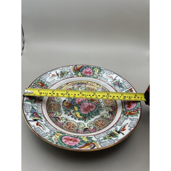 Vintage Famille Rose Medallion Porcelain 8" Bowl Hand Painted in Hong Kong - Picture 5 of 6